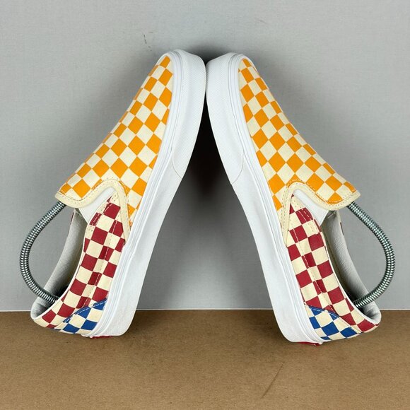 Vans Classic Slip On Checkerboard Sneakers Womens 8 Yellow Red Blue Casual - Picture 6 of 10